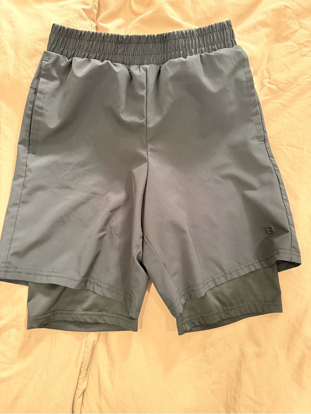 Layer 8 Boys Double-Layer Black Athletic Shorts